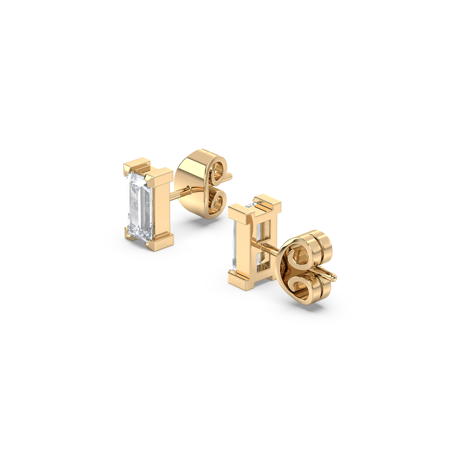 Enstensörhänge med baguetteslipade diamanter i rött guld 18k