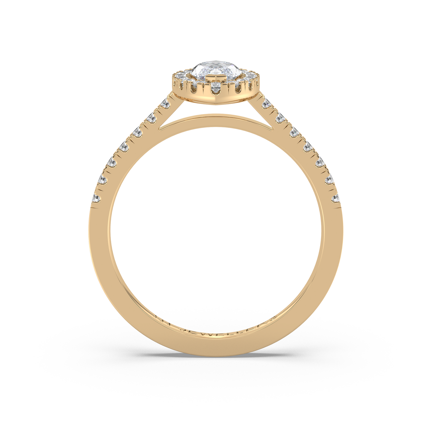 Halo-ring med marquiseslipad diamant och sidostenar, i rödguld, tidlös elegans