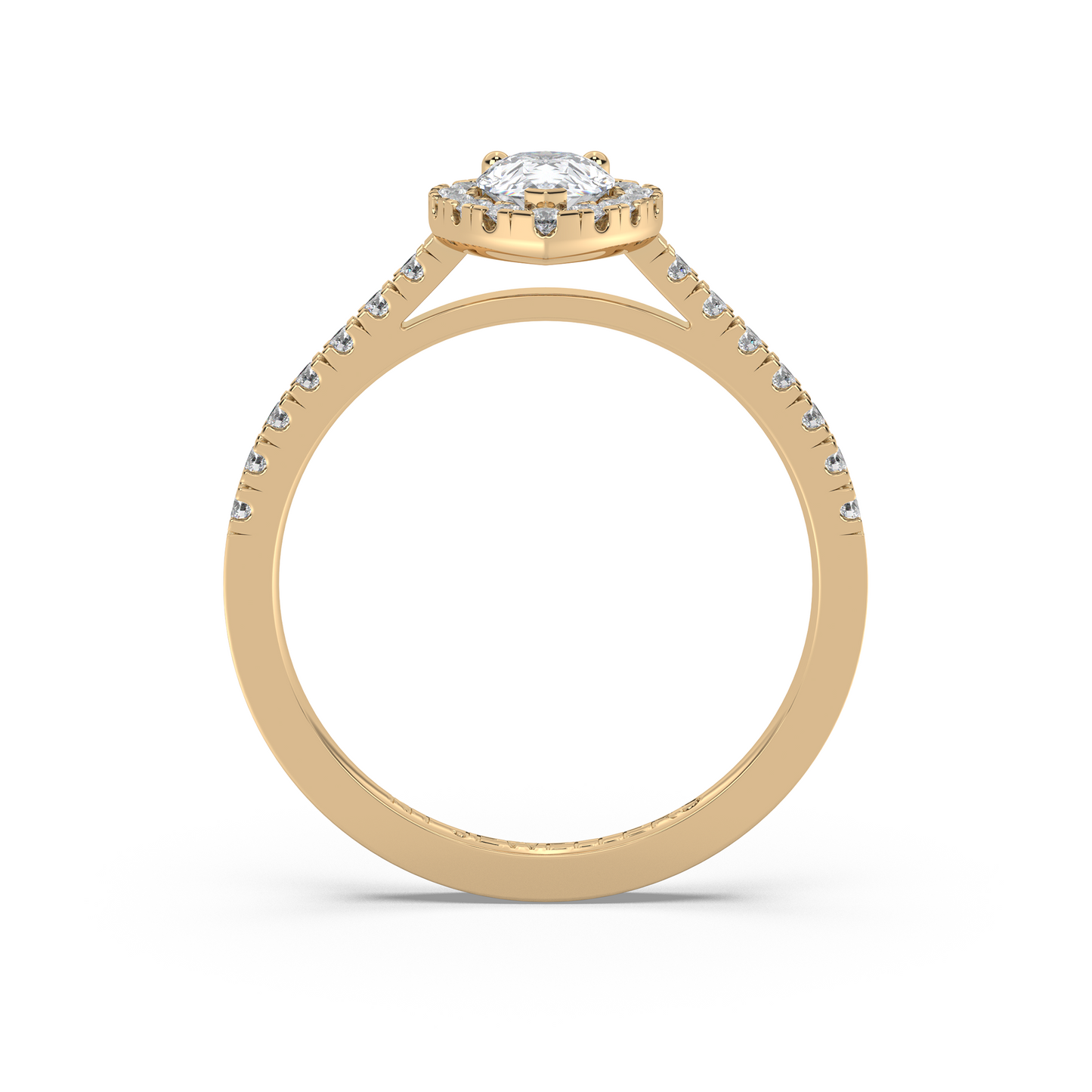 Halo-ring med päronslipad diamant och sidostenar, i rödguld, tidlös elegans