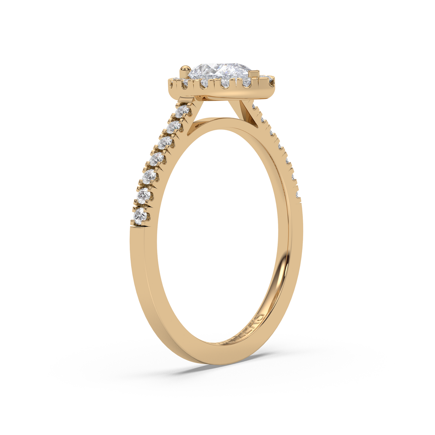 Halo-ring med päronslipad diamant och sidostenar, i rödguld, tidlös elegans