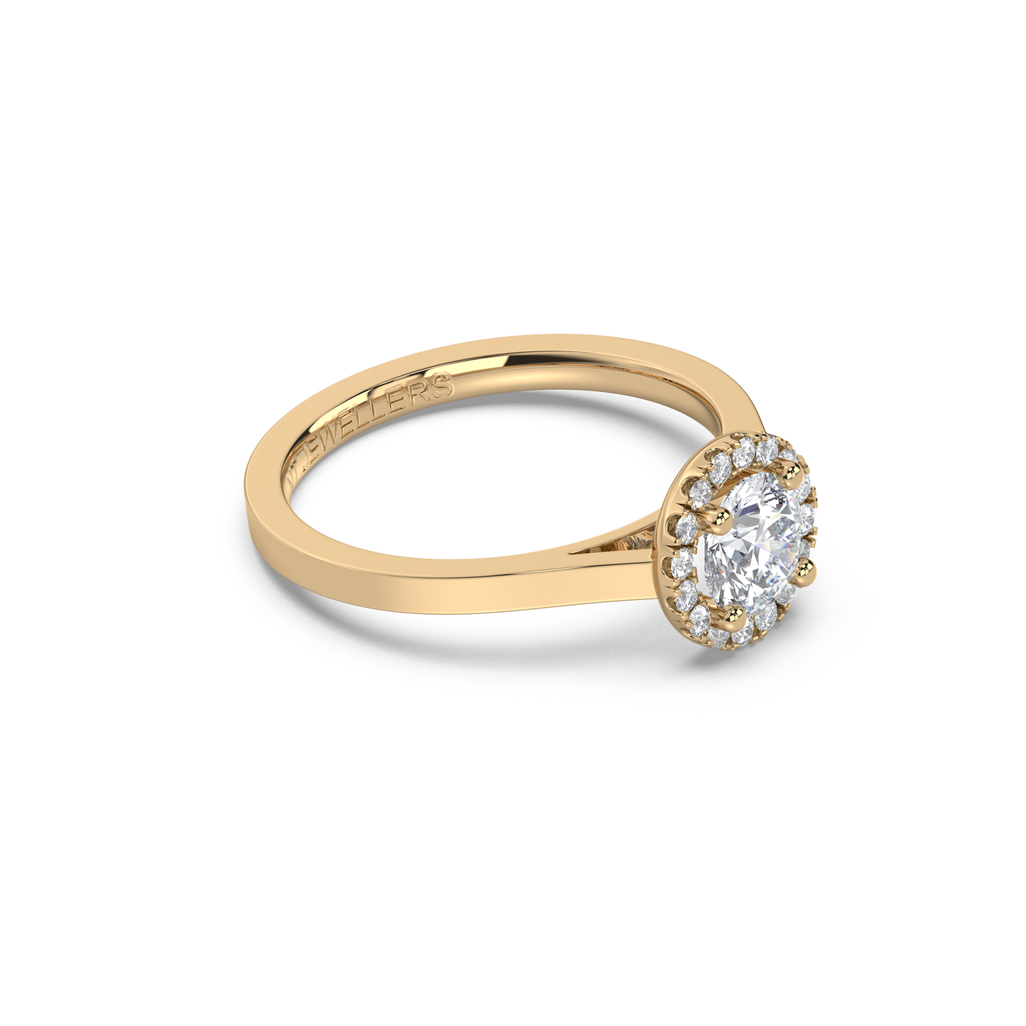 Halo-ring med rundslipad diamant, i rödguld, tidlös elegans