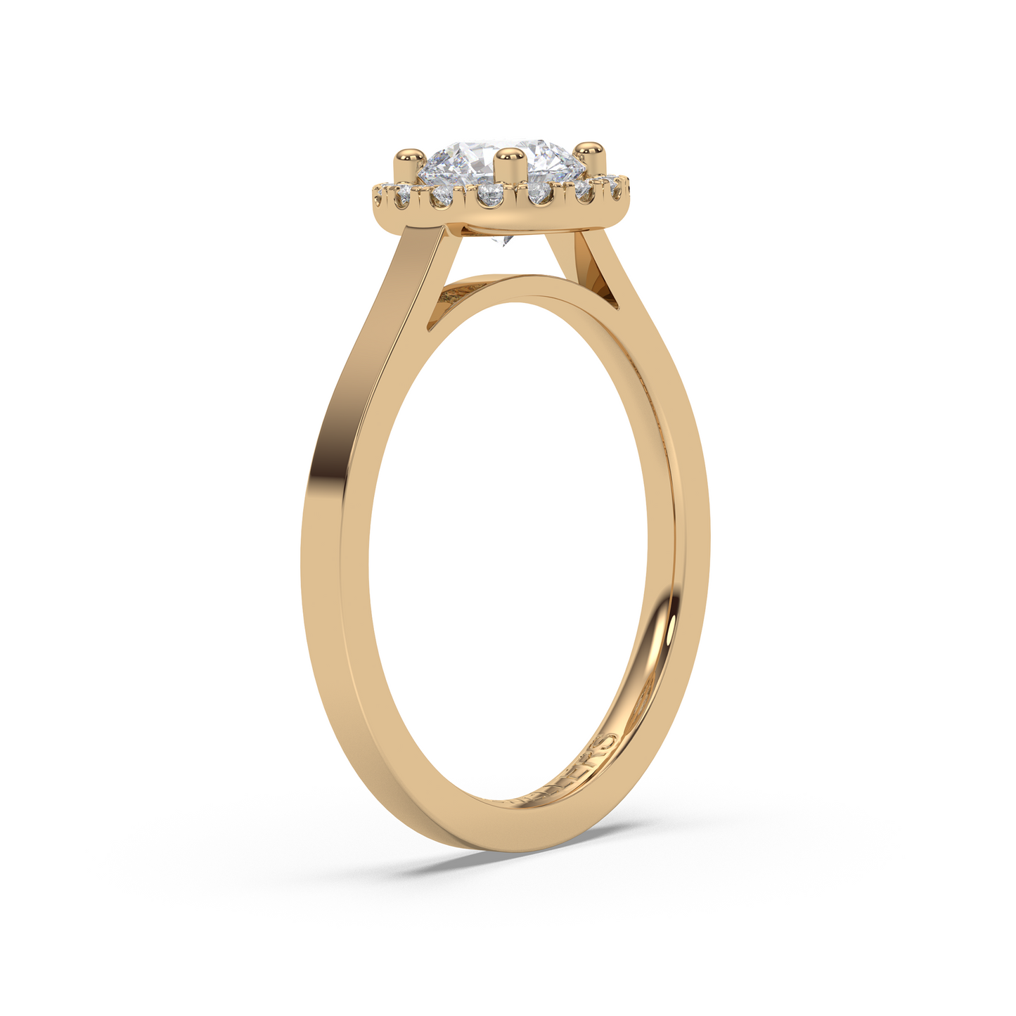 Halo-ring med rundslipad diamant, i rödguld, tidlös elegans