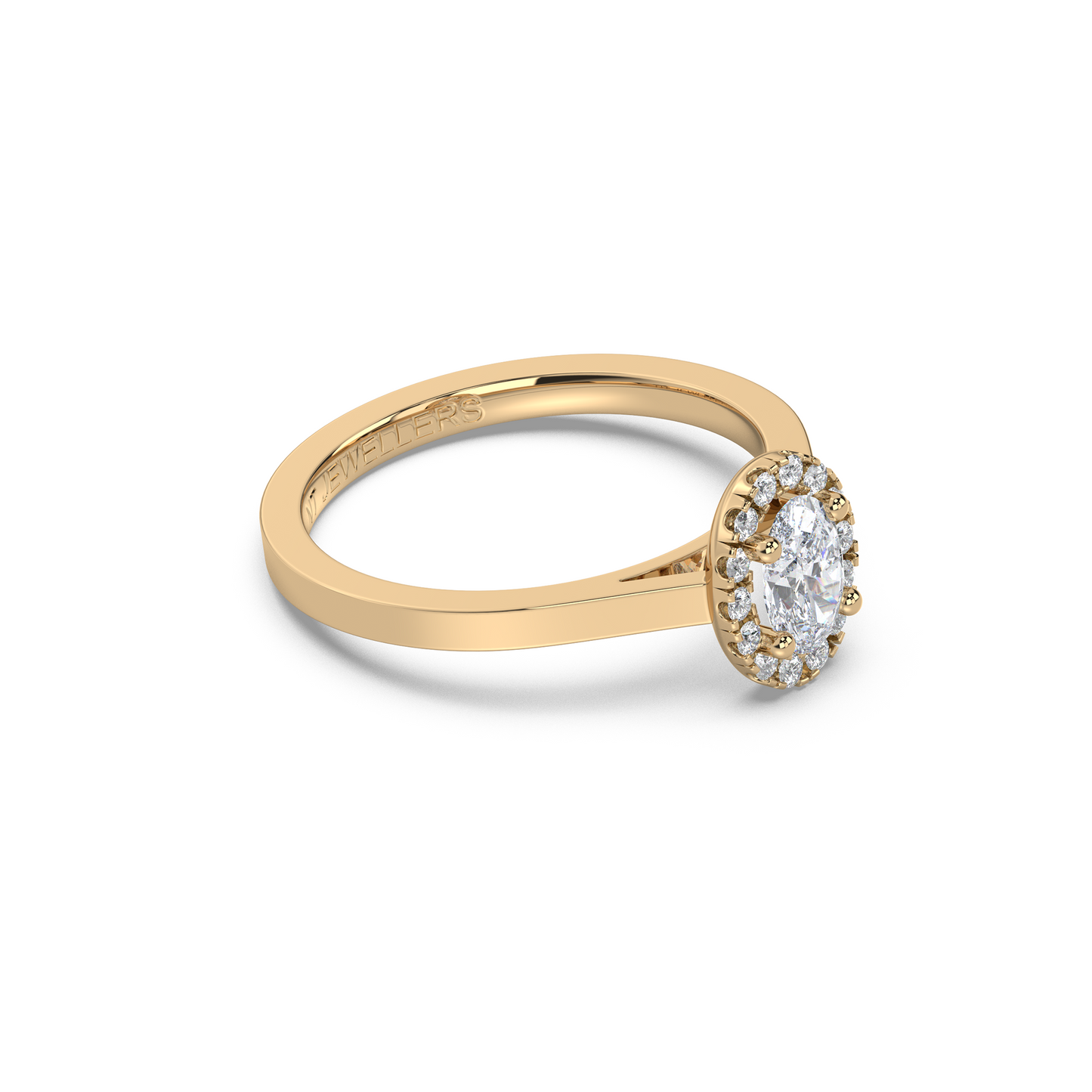 Halo-ring med ovalslipad diamant i rödguld, tidlös elegans