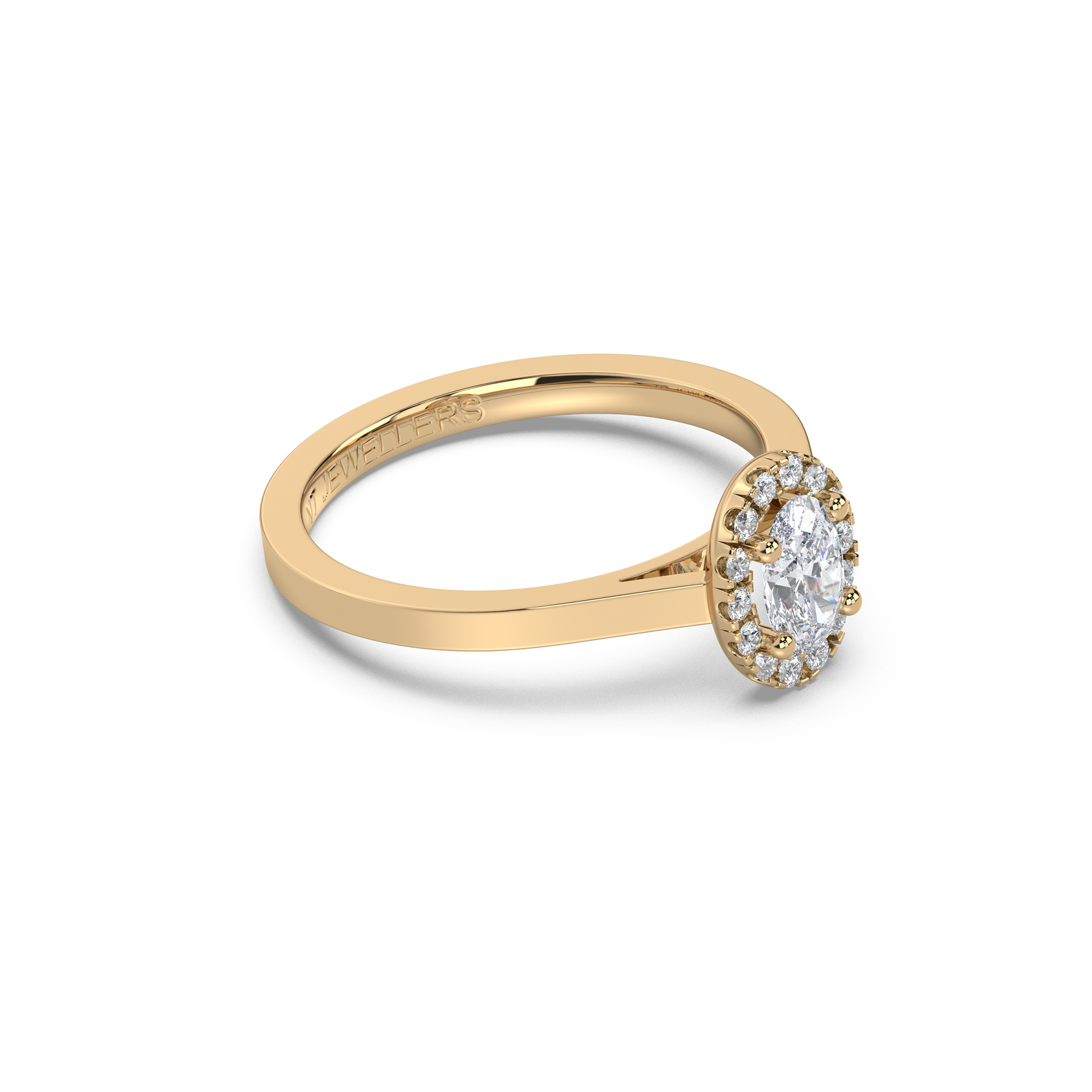 Halo-ring med ovalslipad diamant i rödguld, tidlös elegans