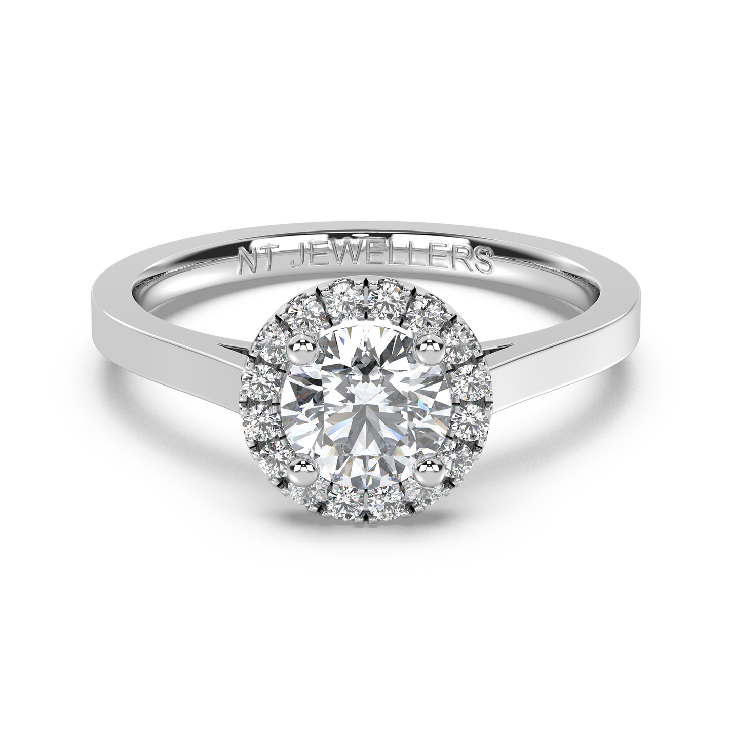 Halo-ring med rundslipad diamant, i vitguld, tidlös elegans