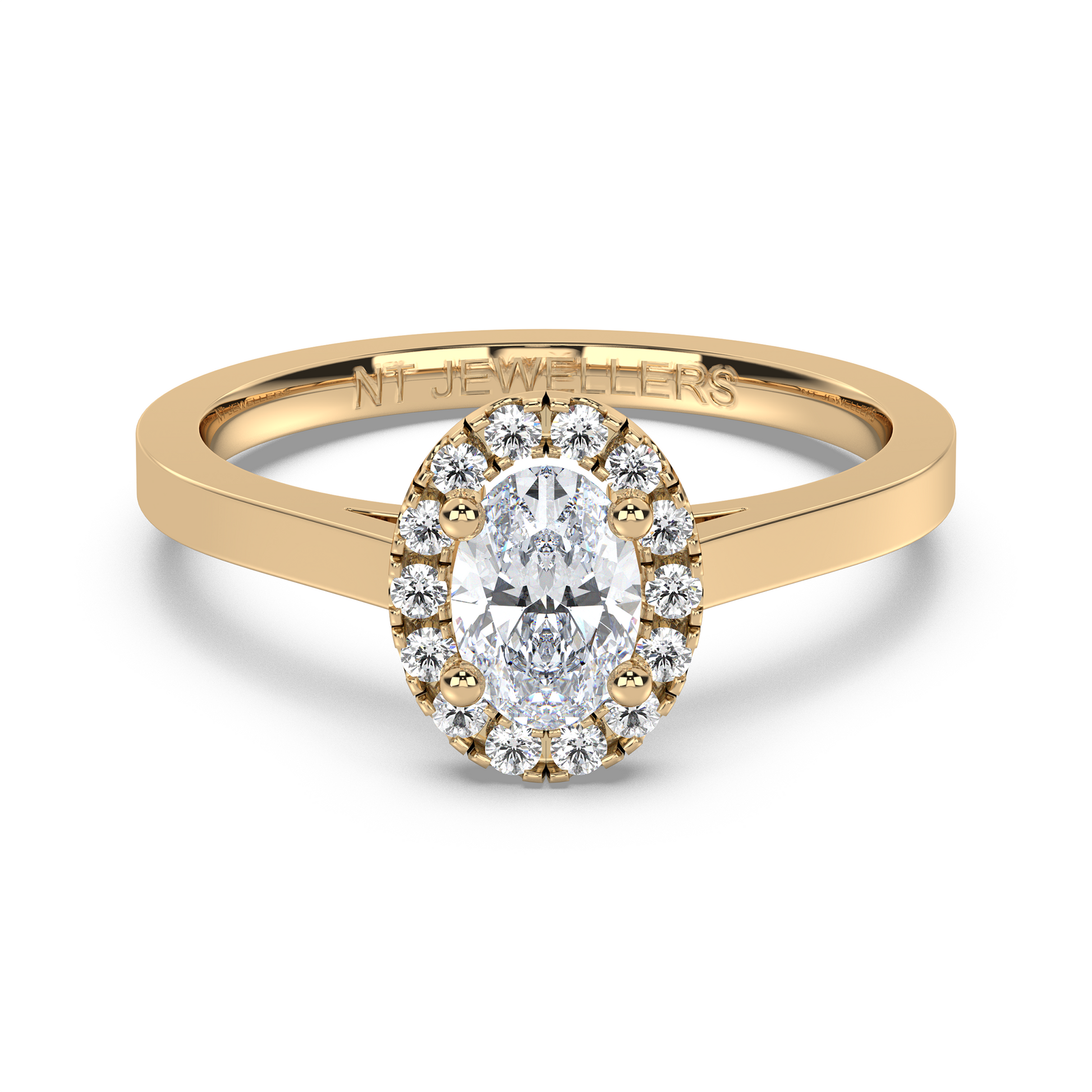 Halo-ring med ovalslipad diamant i rödguld, tidlös elegans