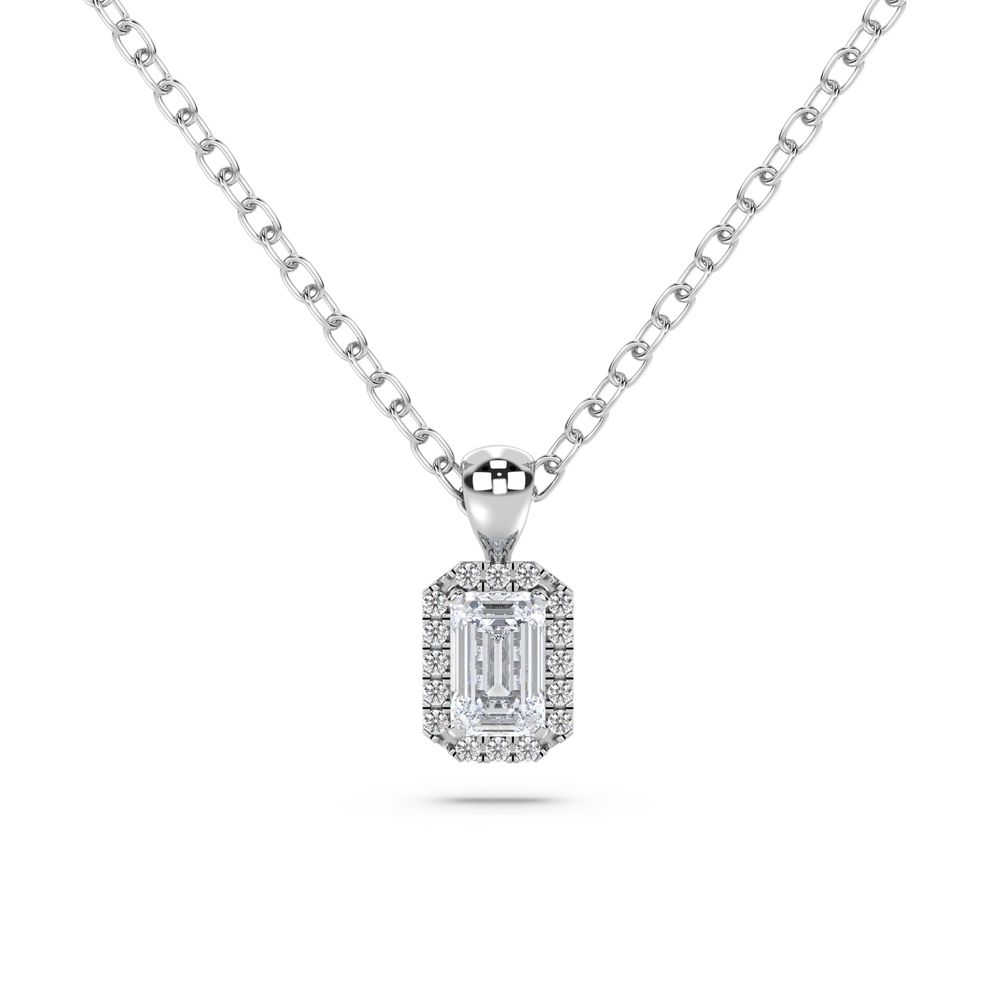 Halo-hänge med emeraldslipad diamant i vitguld, tidlös elegans