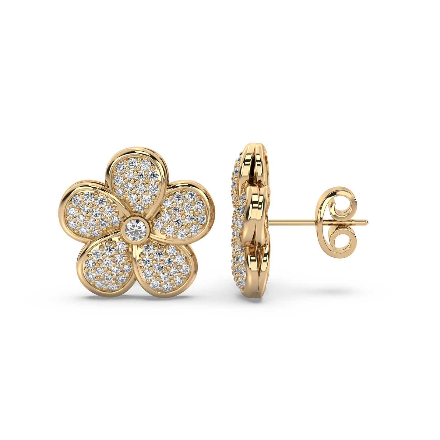 Hibiscus Pavé Diamond Stud Earrings