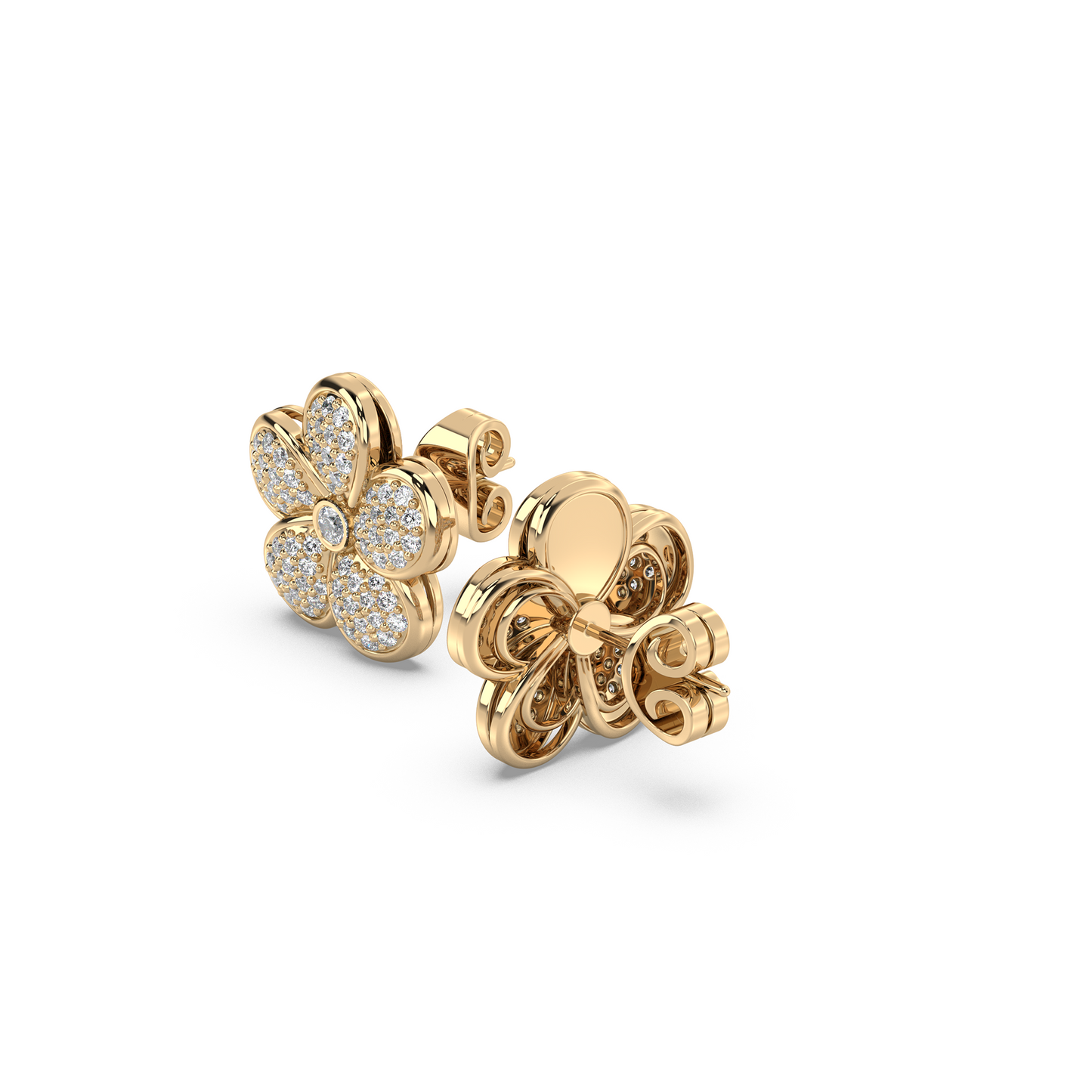 Hibiscus Pavé Diamond Stud Earrings
