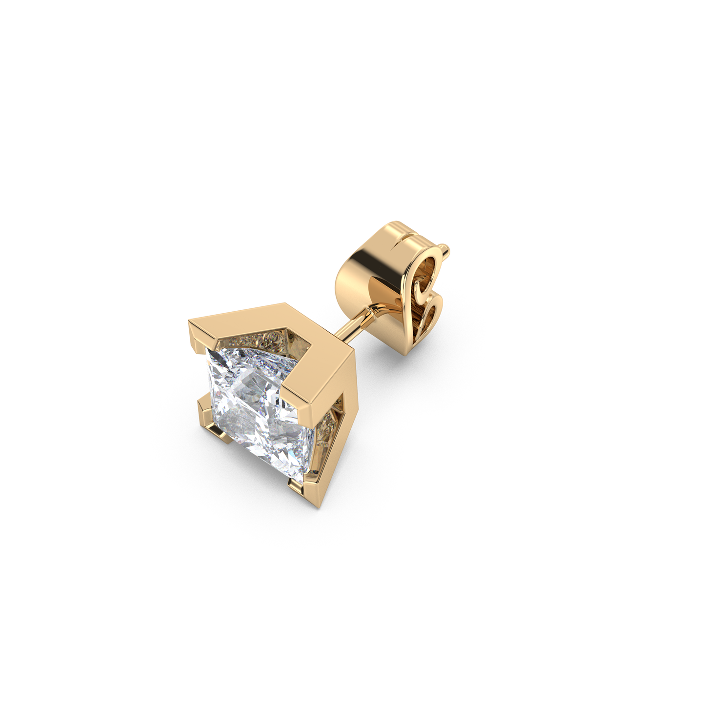 Enstensörhänge med princesslipade diamanter i rött guld 18k