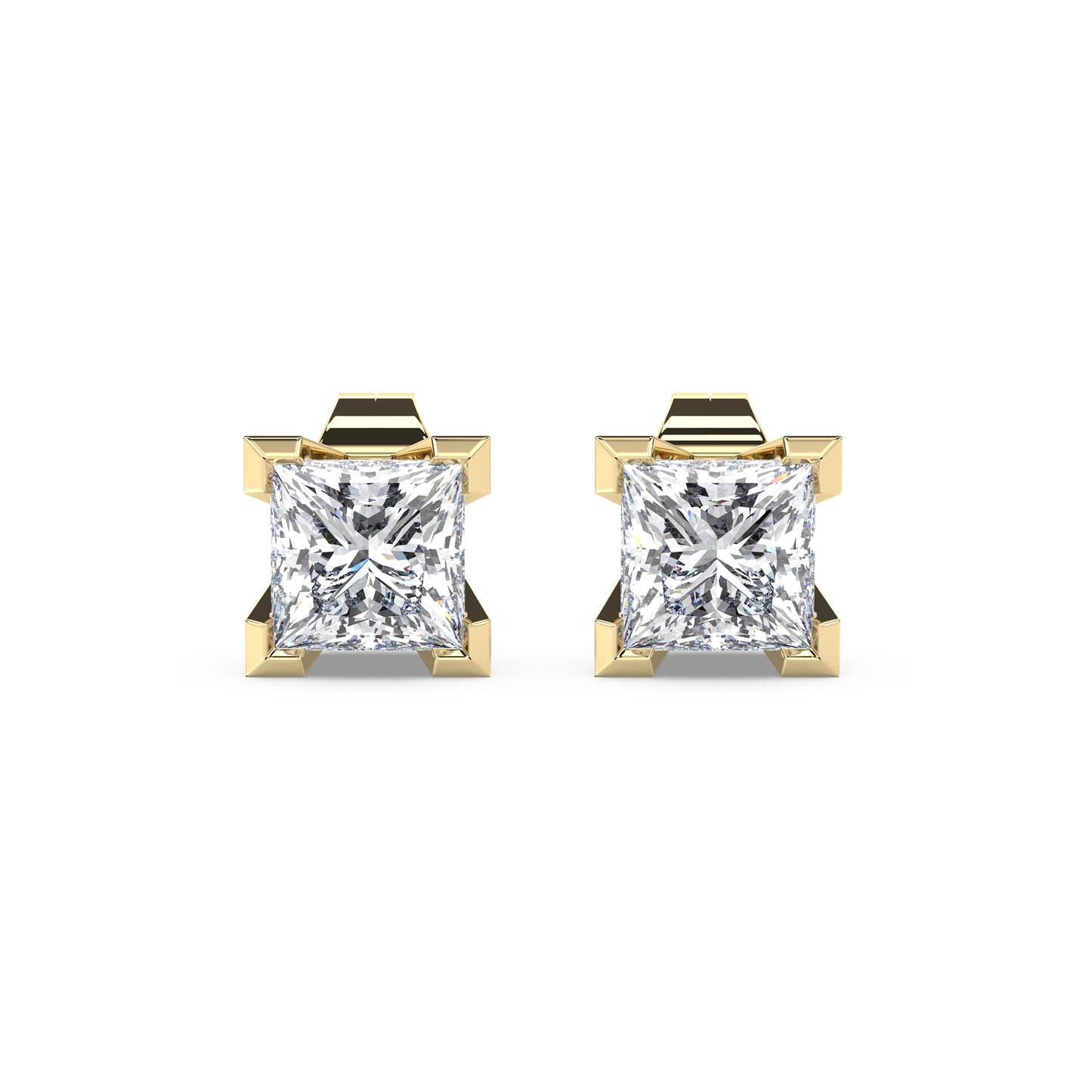 Enstensörhänge med princesslipade diamanter i gult guld 18k