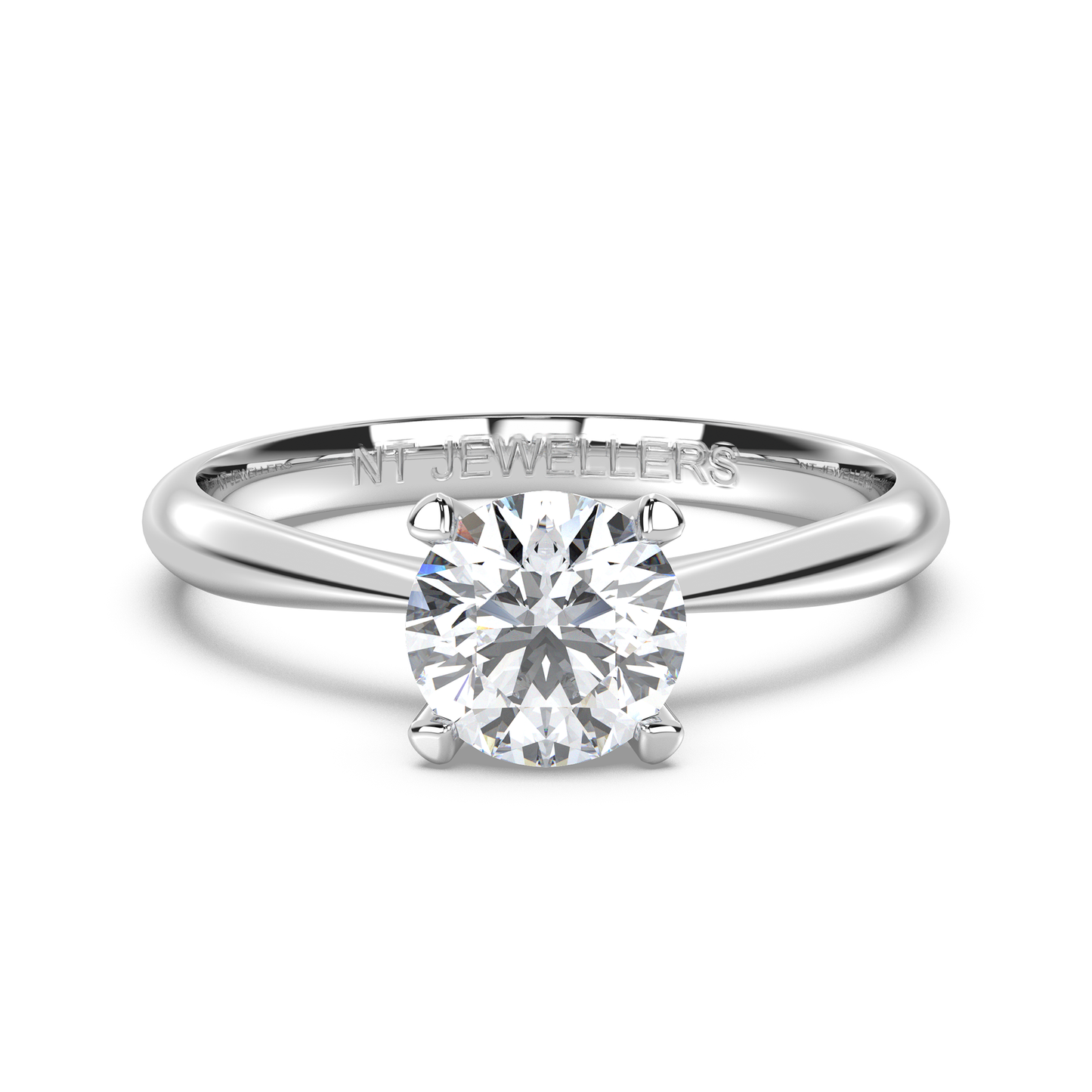 Enstensring – förlovningsring med rundslipad diamant i platina, tidlös och elegant design